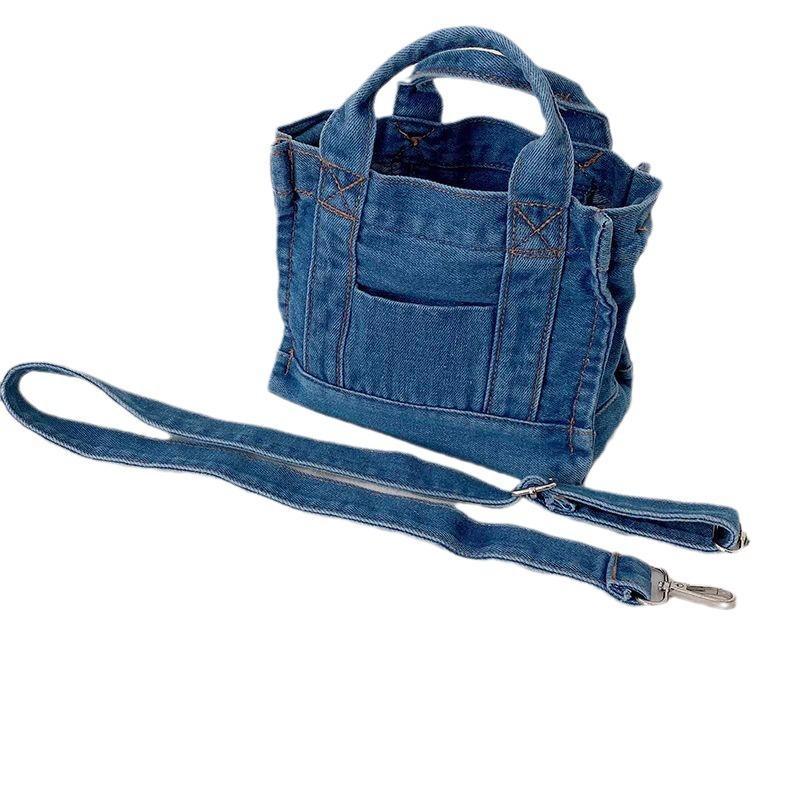 Denim Crossbody Bag Tote, Casual Style Shoulder Purse with Front Pocket, Blue
