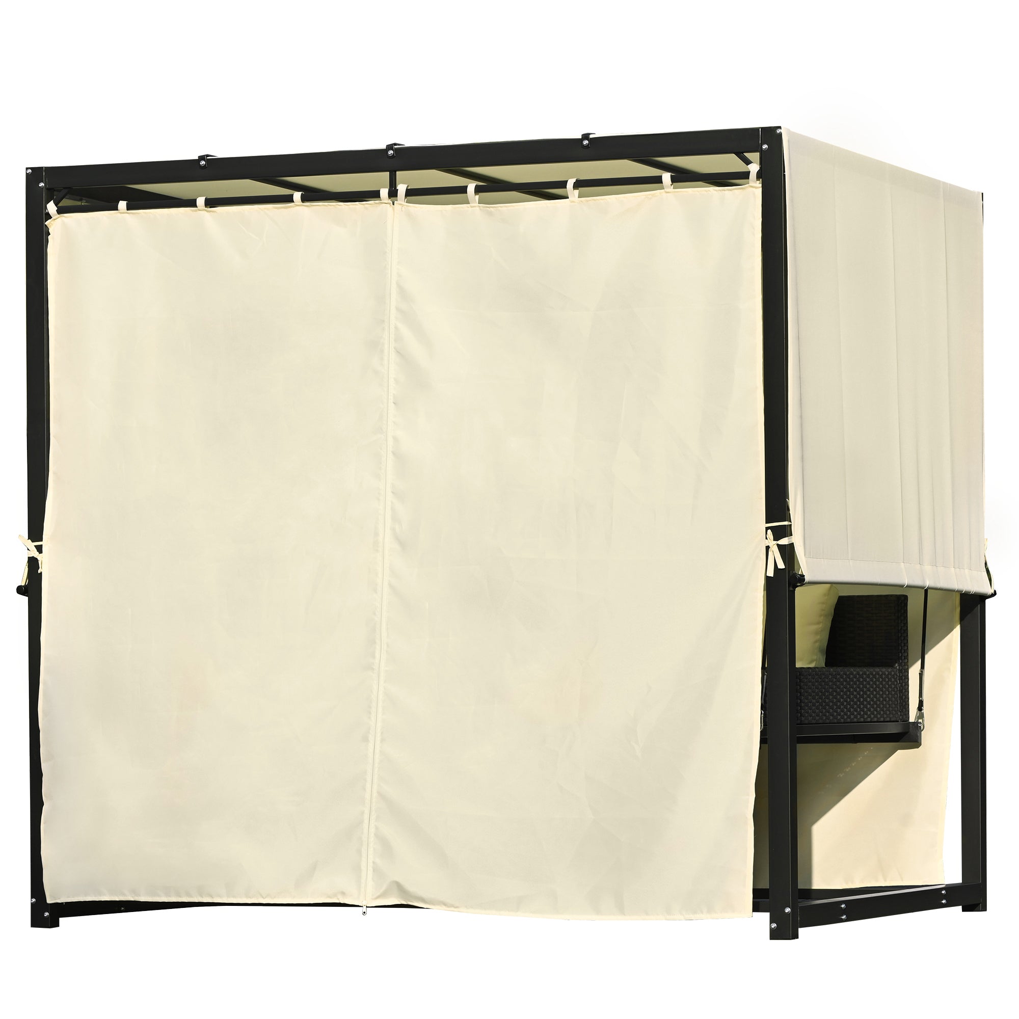 Outdoor Swing Bed for 2-3 People, Adjustable Curtains - Beige