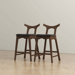 Set of 2 - Hester Solid Wood Upholstered Square Bar Chair - Black/Wood