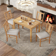 5-Piece Kitchen Dining Table Set, Wooden Rectangular Dining Table and 4 Upholstered Chairs - Drift Wood