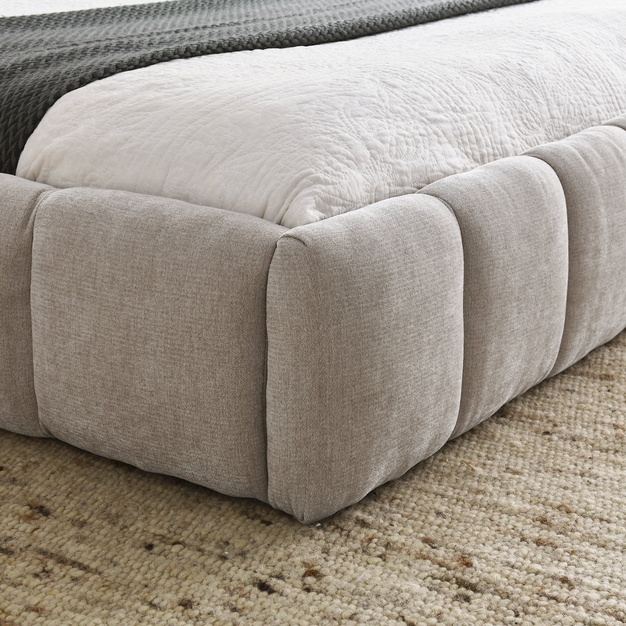 Queen Size Upholstered Bed Frame with Thick Fabric, Chenille Fabric Grounded Queen Size Platform Bed with Headboard and Solid Frame. No Box Spring Needed, Beige(68''x86.5''x23.5'')