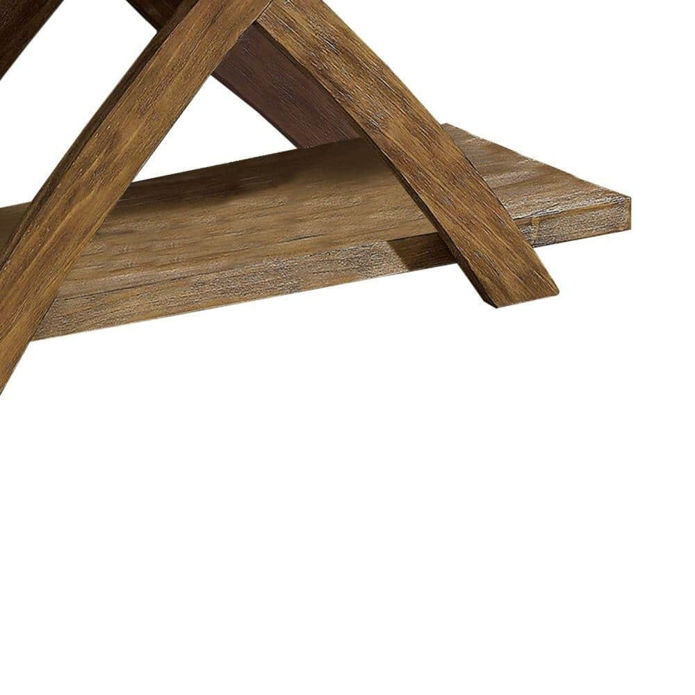 Rustic Console Sofa Table Plank Style Top Antique Light Oak Open Bottom Shelf