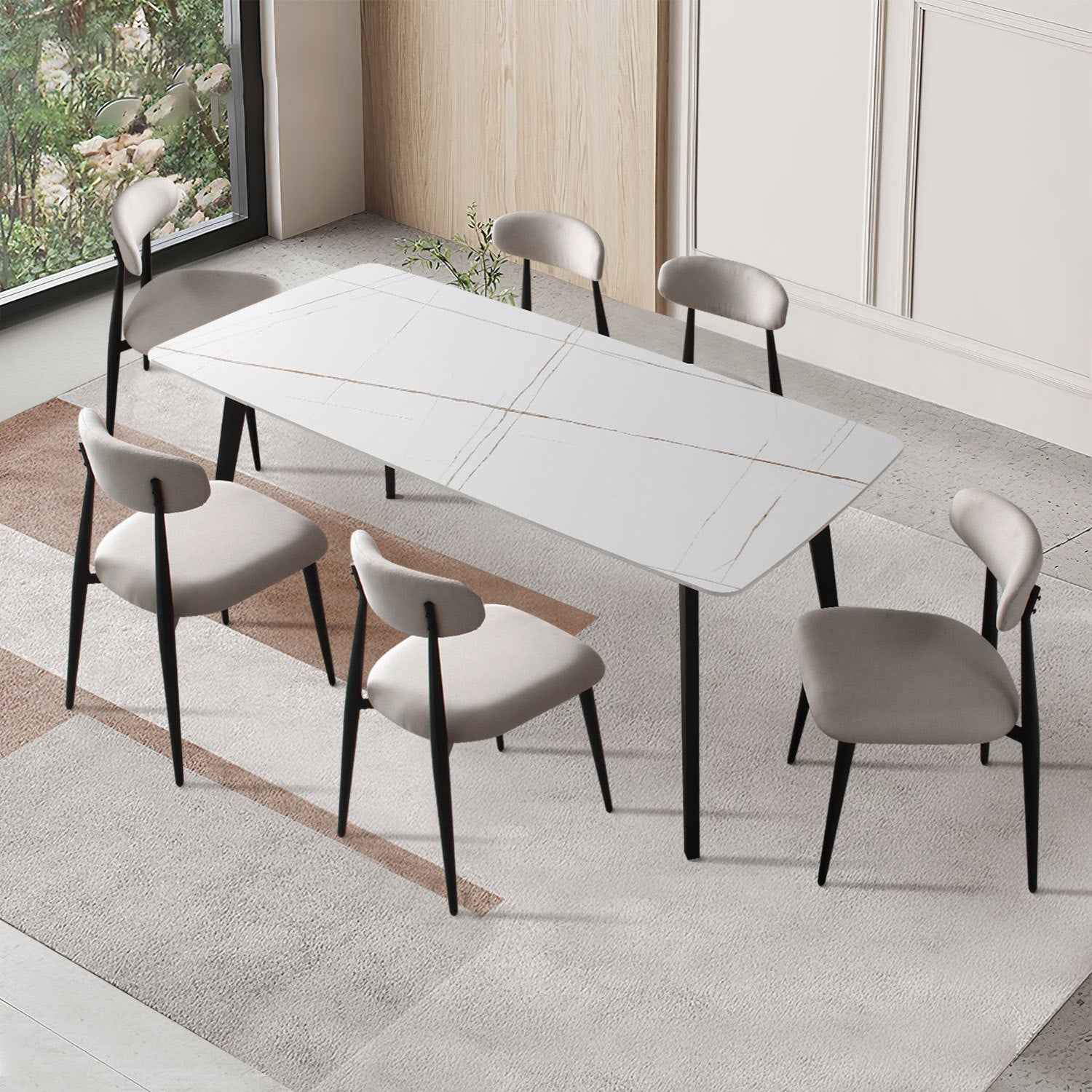 Dining Chairs  Upholstered Chairs with Metal Legs (Set of 6) - Light Grey