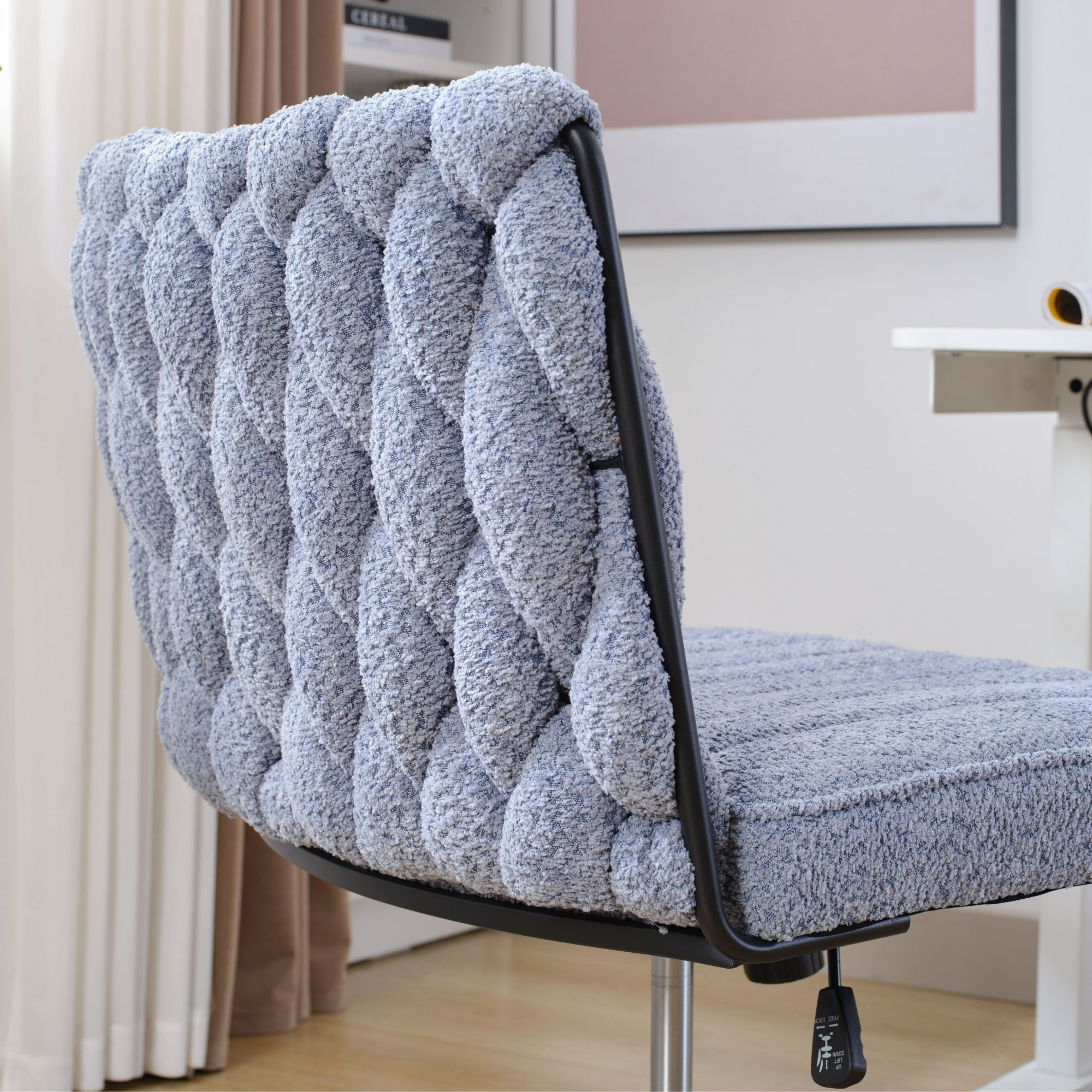 Armless Office Desk Chair No Wheels, Blue