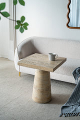 Cream Square Side Table with Pedestal Base 20x20x24"