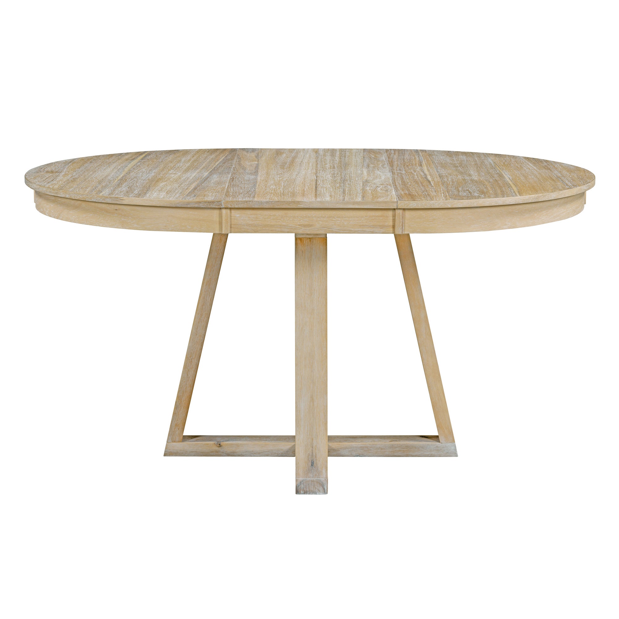 5-Piece Retro Functional Dining Set, Round Table with a 16"W Leaf and 4 Upholstered Chairs - Natural