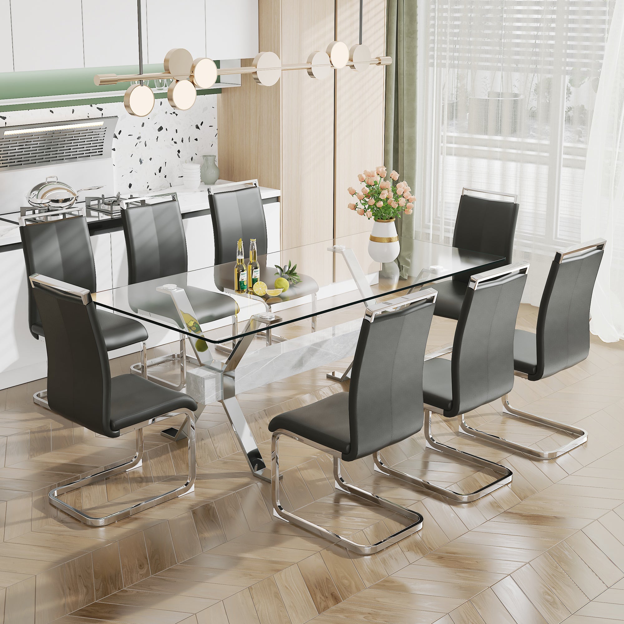 Modern Tempered Glass Dining Table
