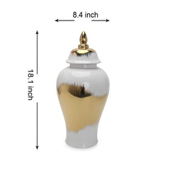 18.50"H Regal White Gold Gilded Ginger Jar with Removable Lid