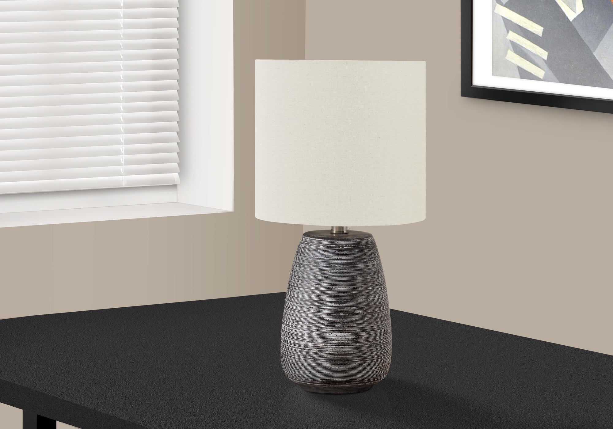 19"H Table Lamp, Grey Ceramic, Ivory / Cream Shade