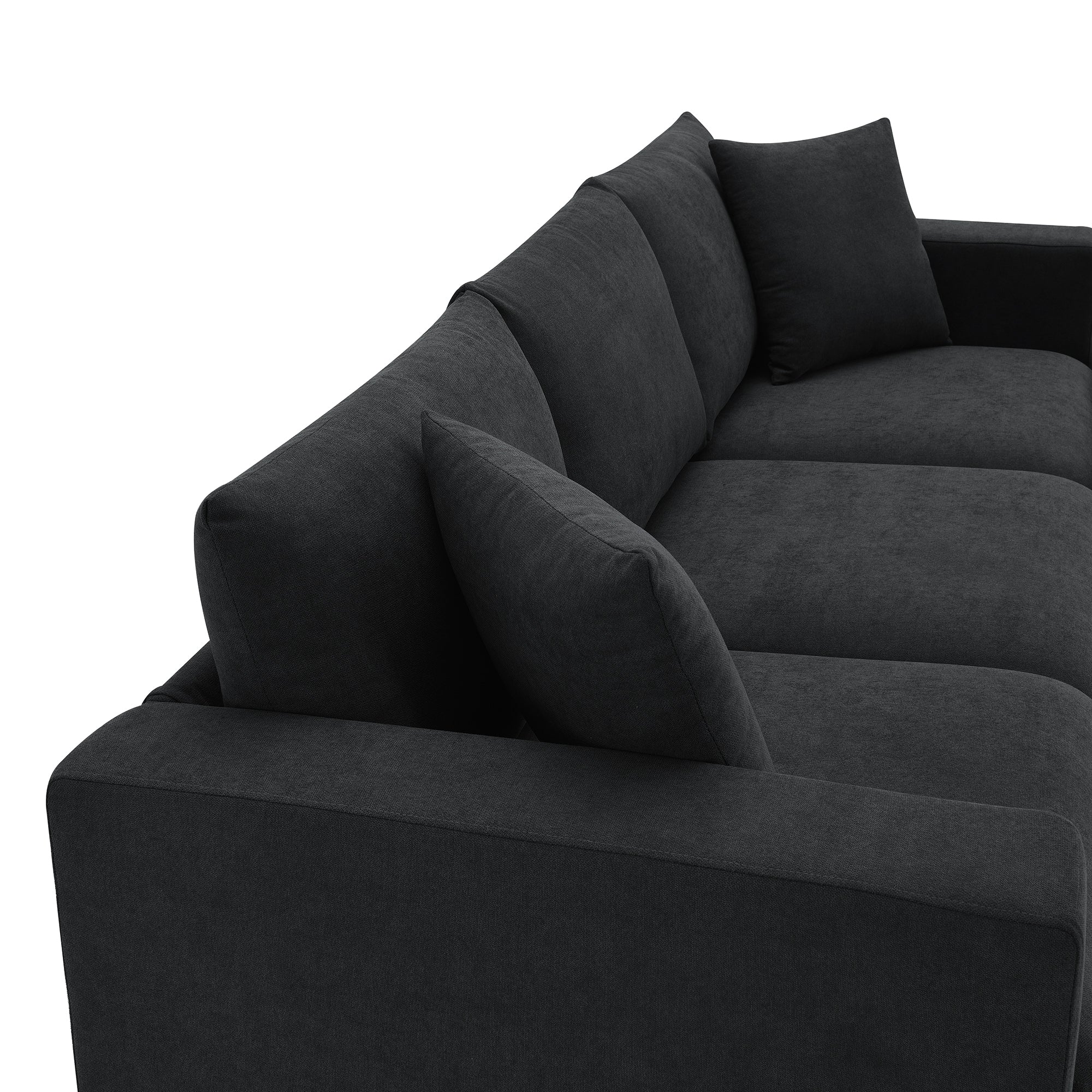 100.4x64.6" Modern Sectional Sofa, L-Shaped Couch Set With 2 Free Pillows, 4-Seat Polyester Fabric Couch Set With Convertible Ottoman - Black