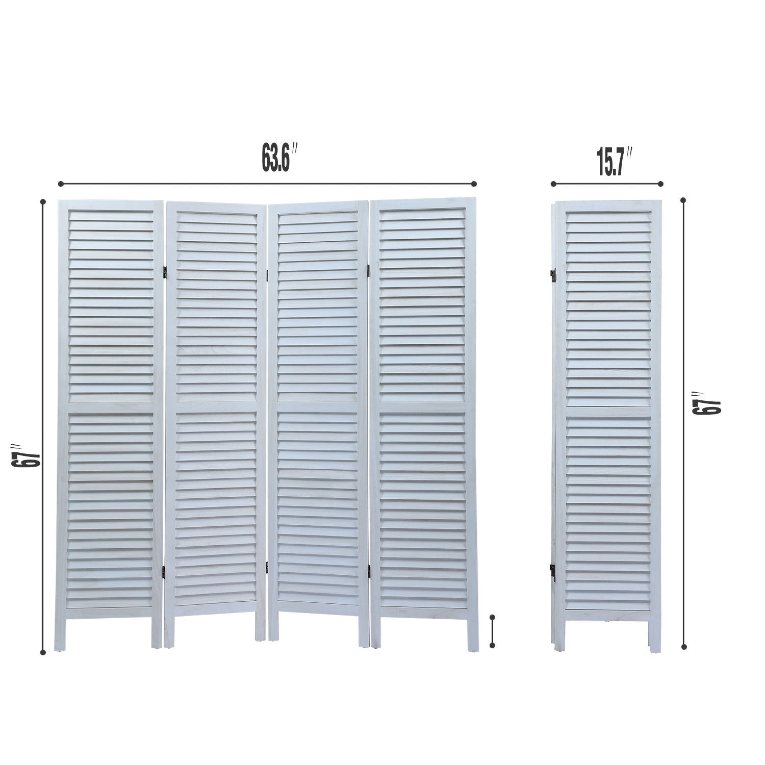 Wood 4 Panel Screen Folding Louvered Room Divider - Old white