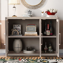 Wood Storage Cabinet with Three Tempered Glass Doors and Adjustable Shelf (Grey)