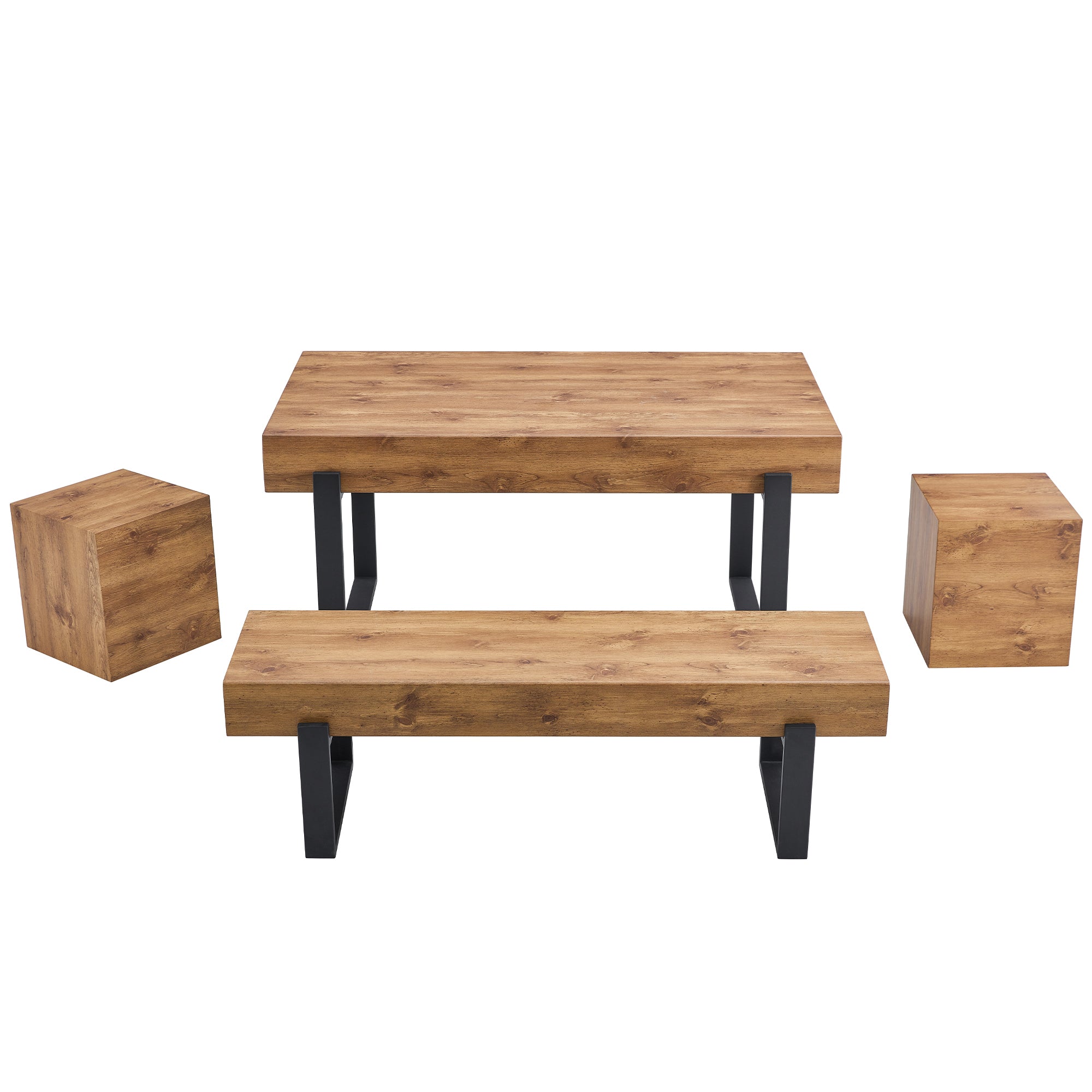 3-Piece Dining Table Set for 4 People, 59" Kitchen Table Set with 2 Bench, Dining Room Table with Heavy-Duty Frame, Easy Assembly - Natural Wood Wash