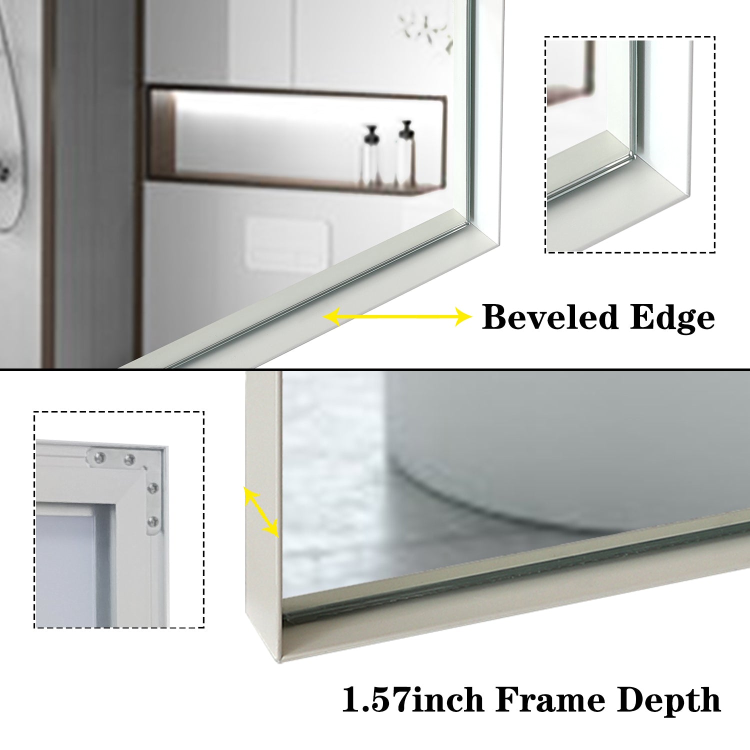 40x30inch Glossy White Rectangular Wall-Mounted Beveled Bathroom Mirror (Horizontal & Vertical)