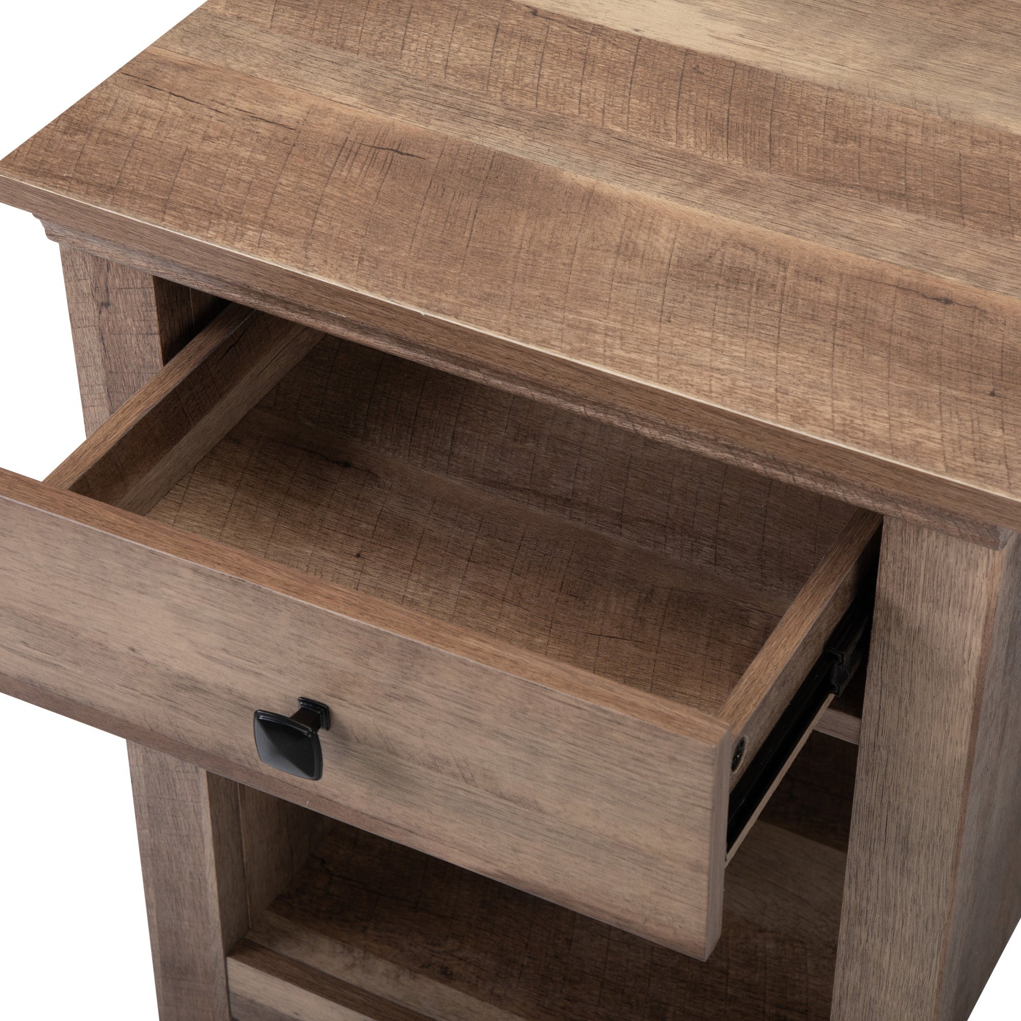 Farmhouse Nightstand, Bedside Table with Drawer and Shelf - Light Brown