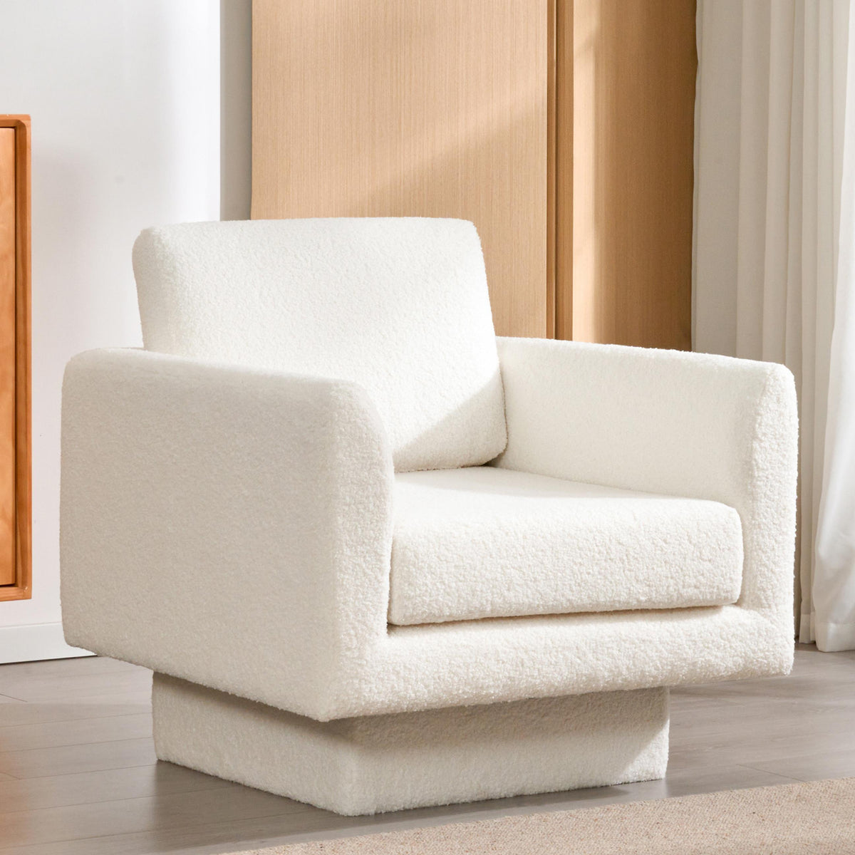 360° Modern Swivel Accent Chair,30' W Teddy Sherpa Round Armchair,Thick Padded Single Lounge Sofa,Upholstered Comfy Barrel Chair,Reading Club Chair
