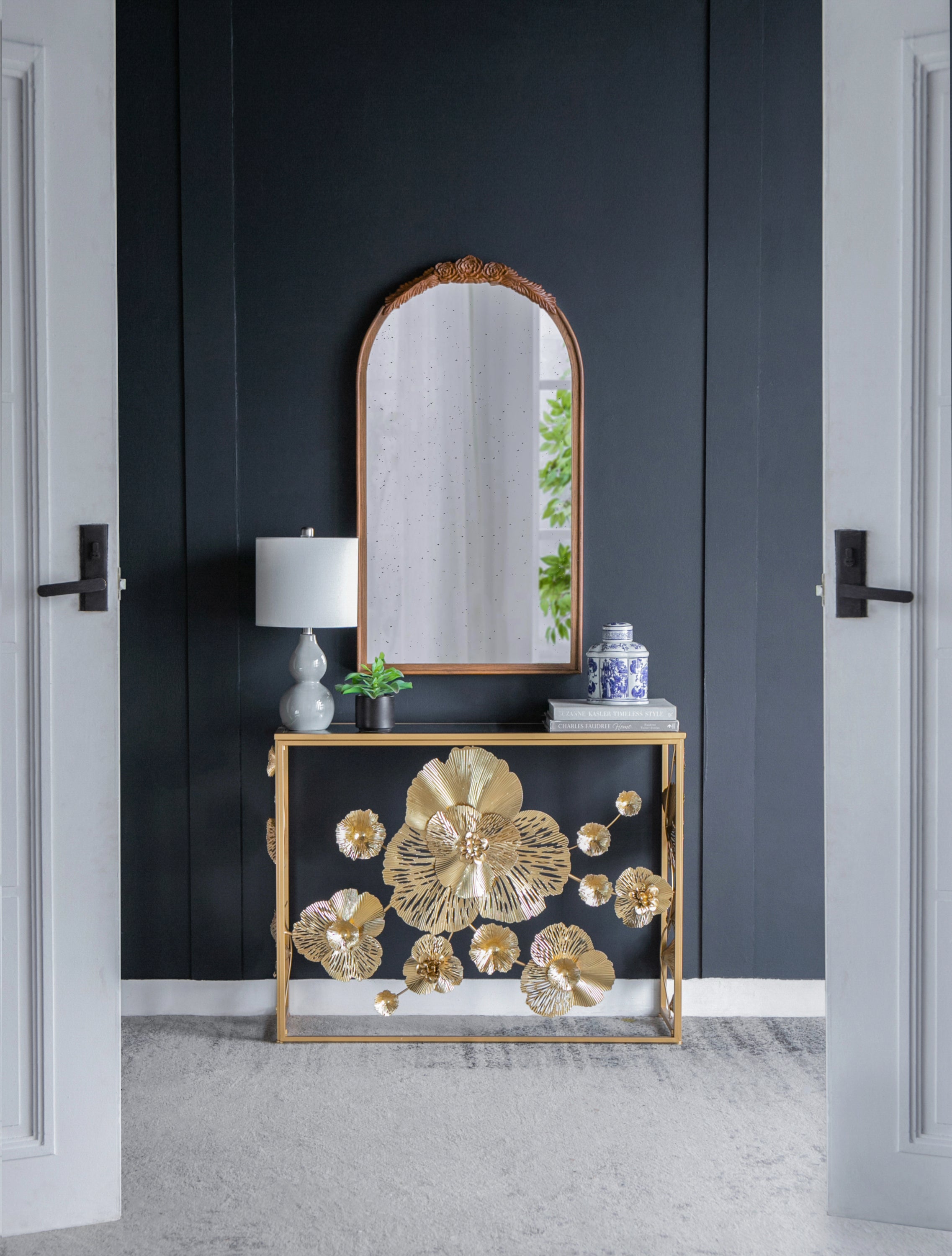Gold Console Table with Mirrored Glass Top 39.5"x12"x30.5"