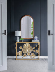 Gold Console Table with Mirrored Glass Top 39.5"x12"x30.5"