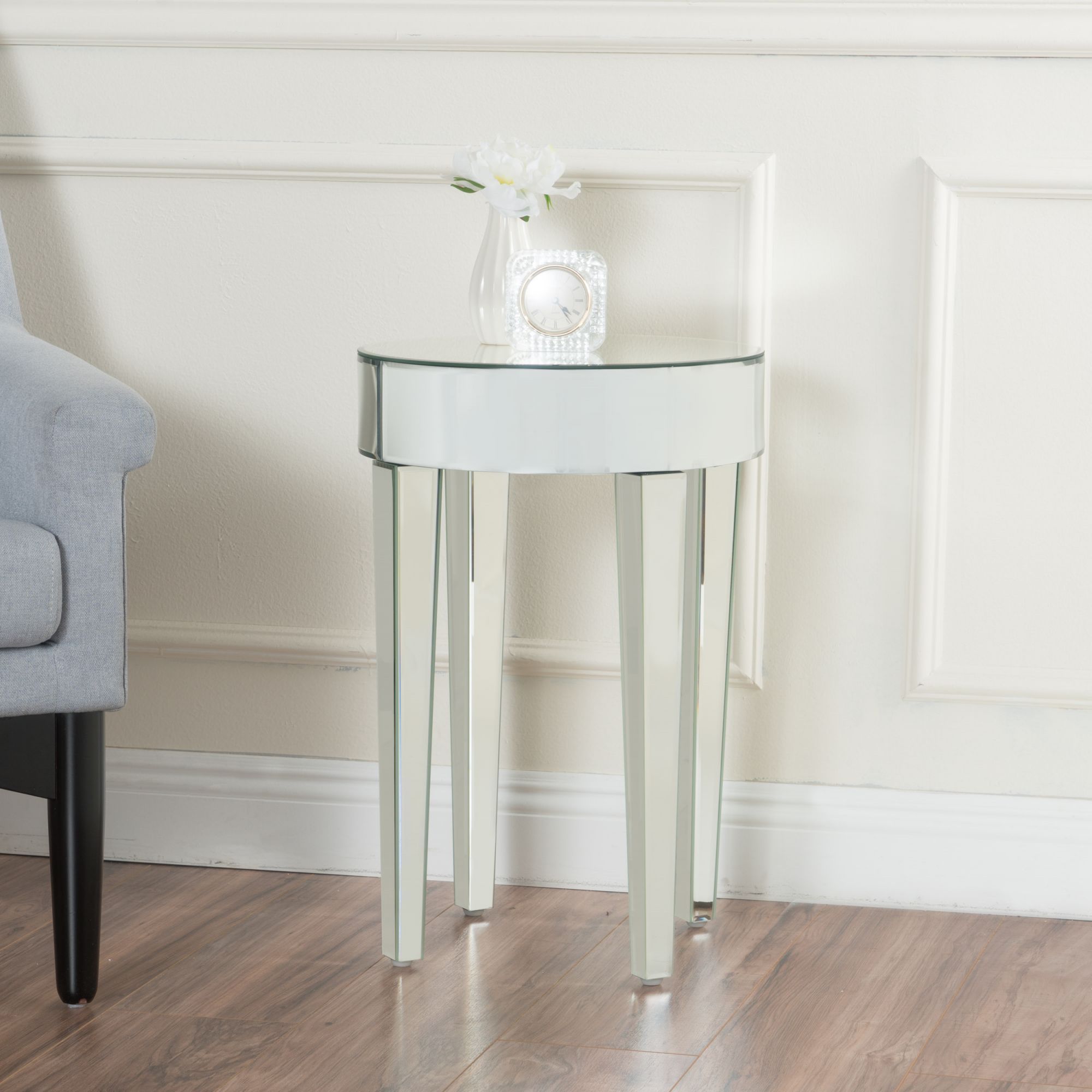 15.75'' Round Side Mirrored End Table Nightstand