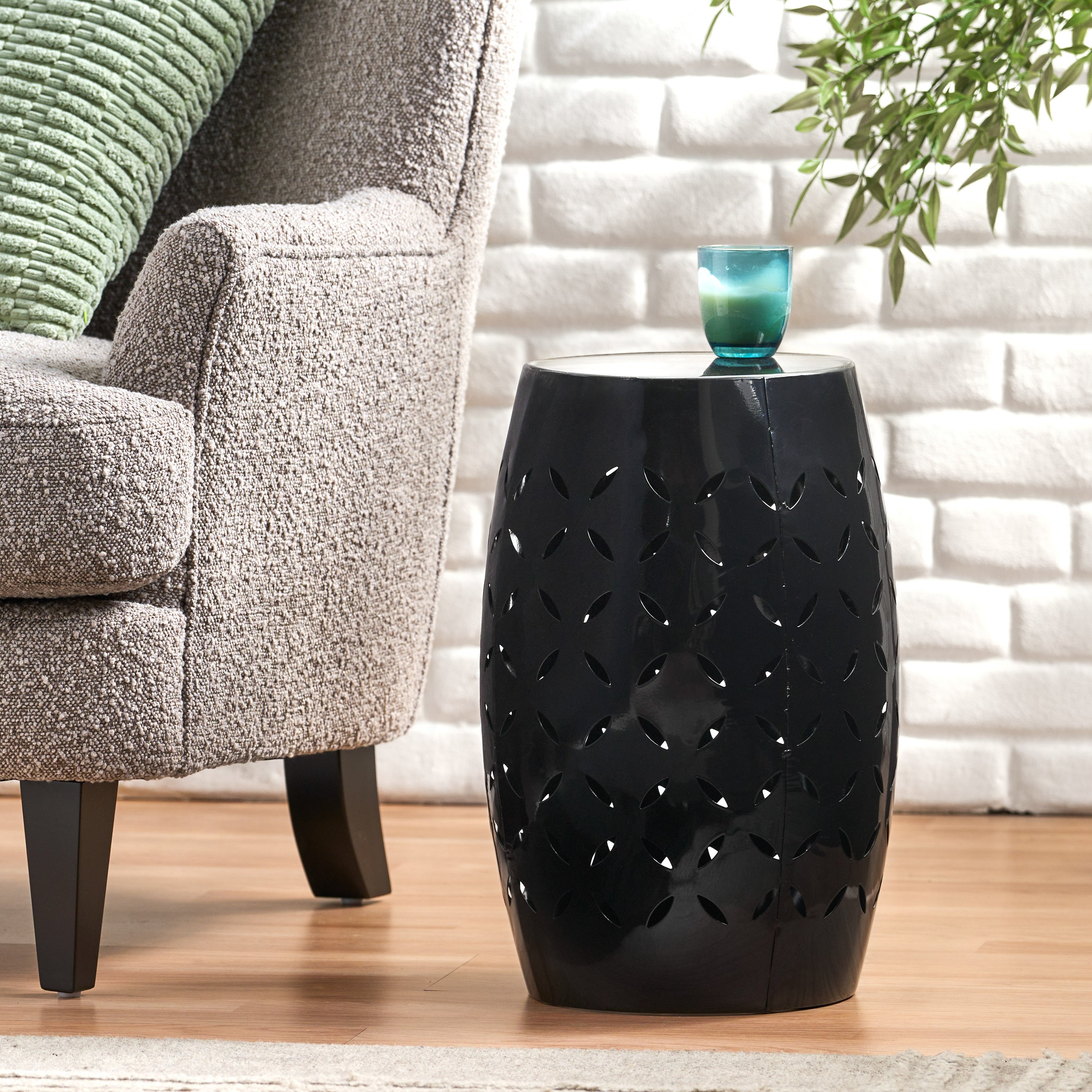 Barrel Shape Metal Side Table - Black