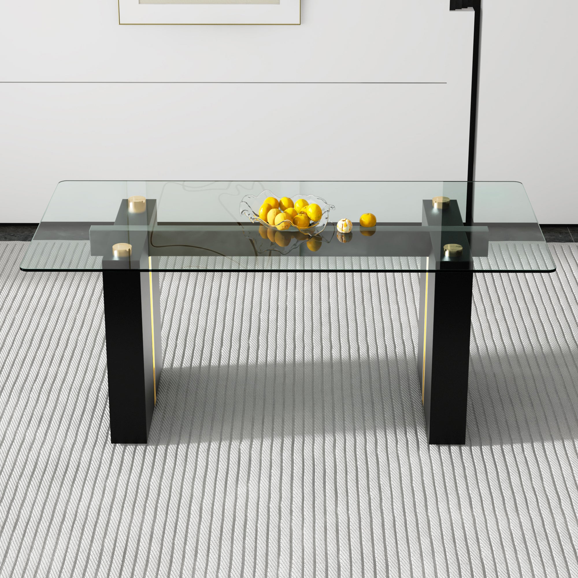 Modern Rectangular Glass Dining Table for 6-8 people - Black Legs