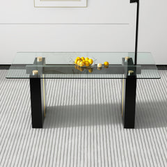 Modern Rectangular Glass Dining Table for 6-8 people - Black Legs