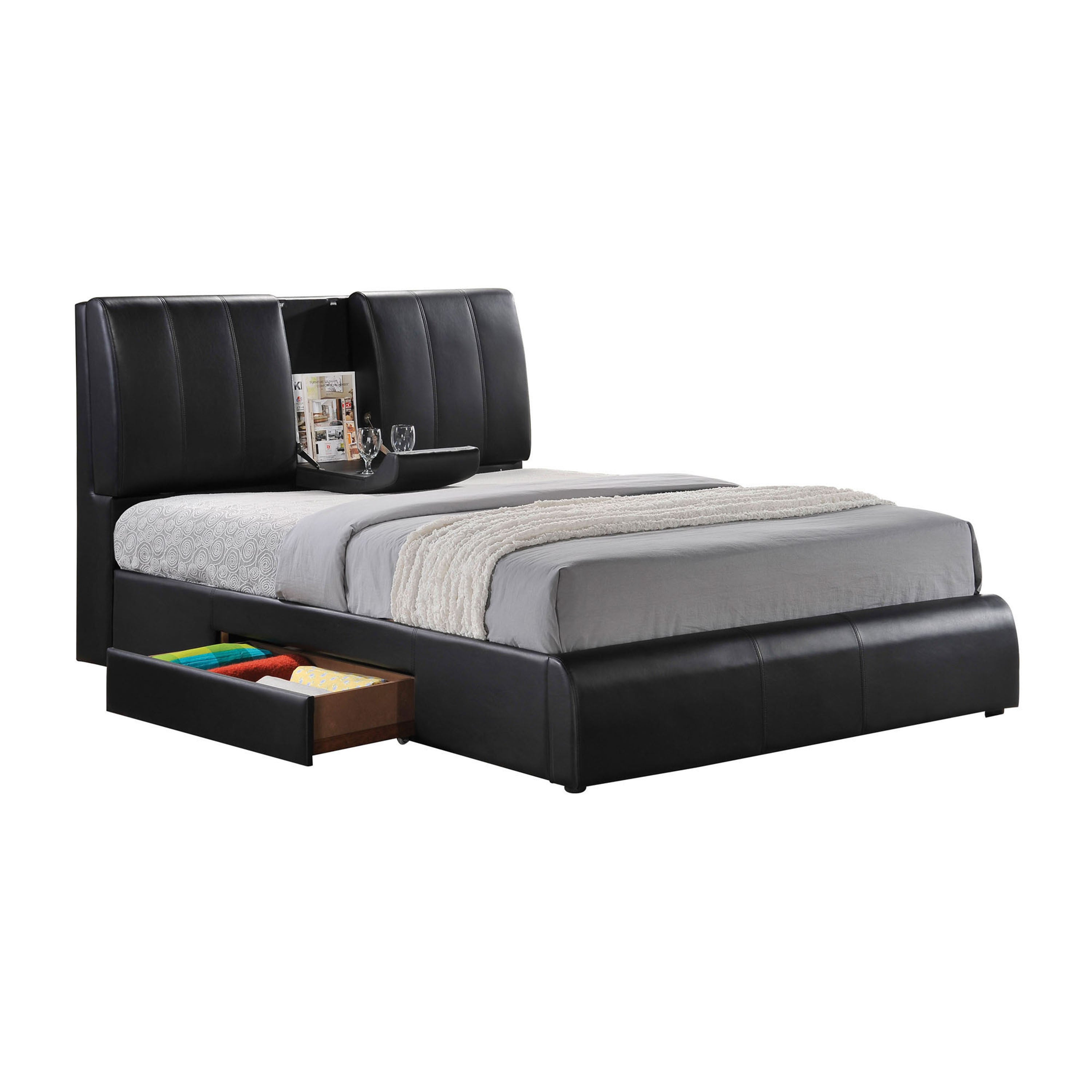 Modern Eastern King Bed - Black PU