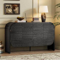 Buffet Cabinet with Storage, Wood Sideboard Cabinet with Curvy Edge, 4 Doors Retro Credenza Storage Cabinet with Adjustable Shelves for Living Room, Kitchen (Black)