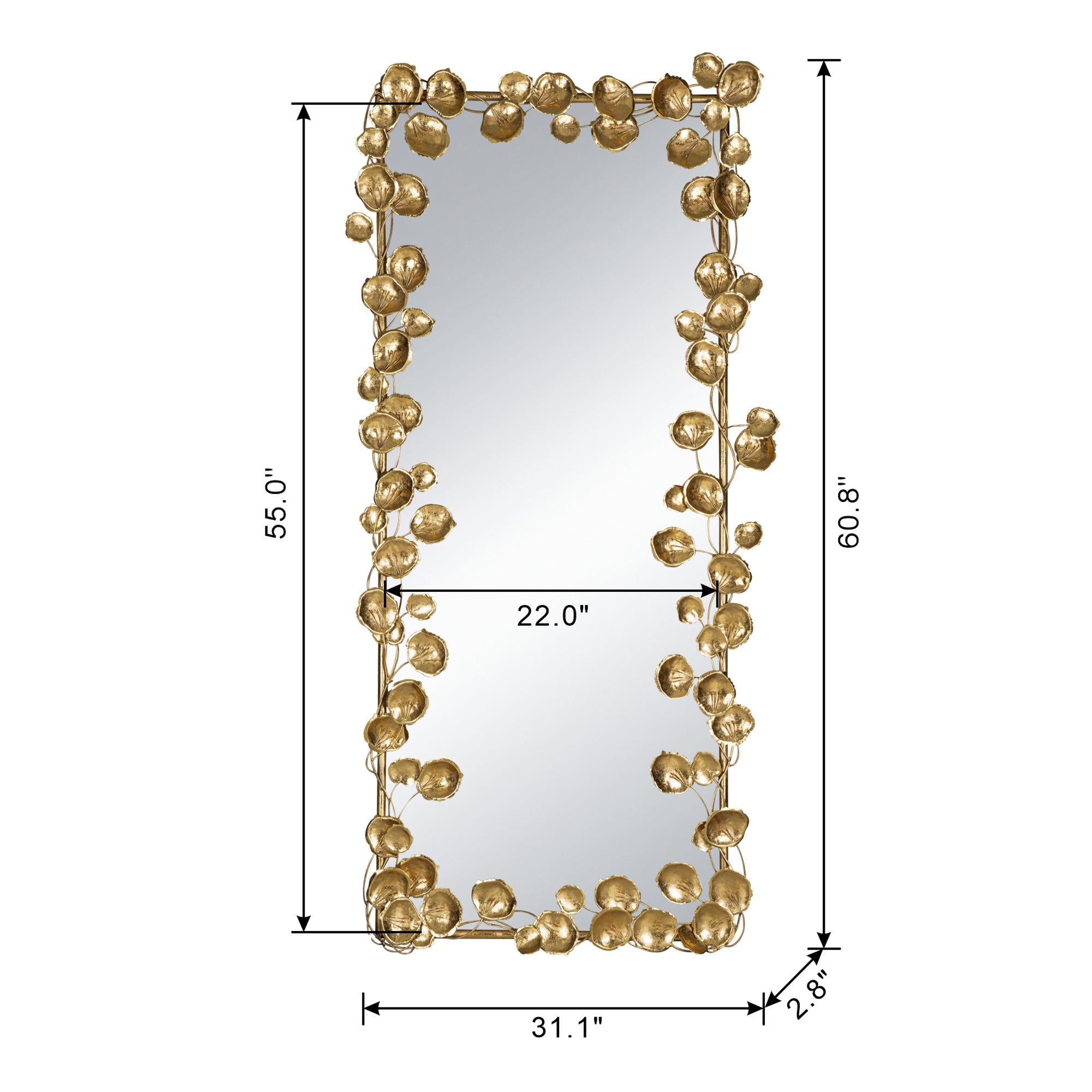 Full Length Mirror with Golden Leaf Accents 61" x 31"