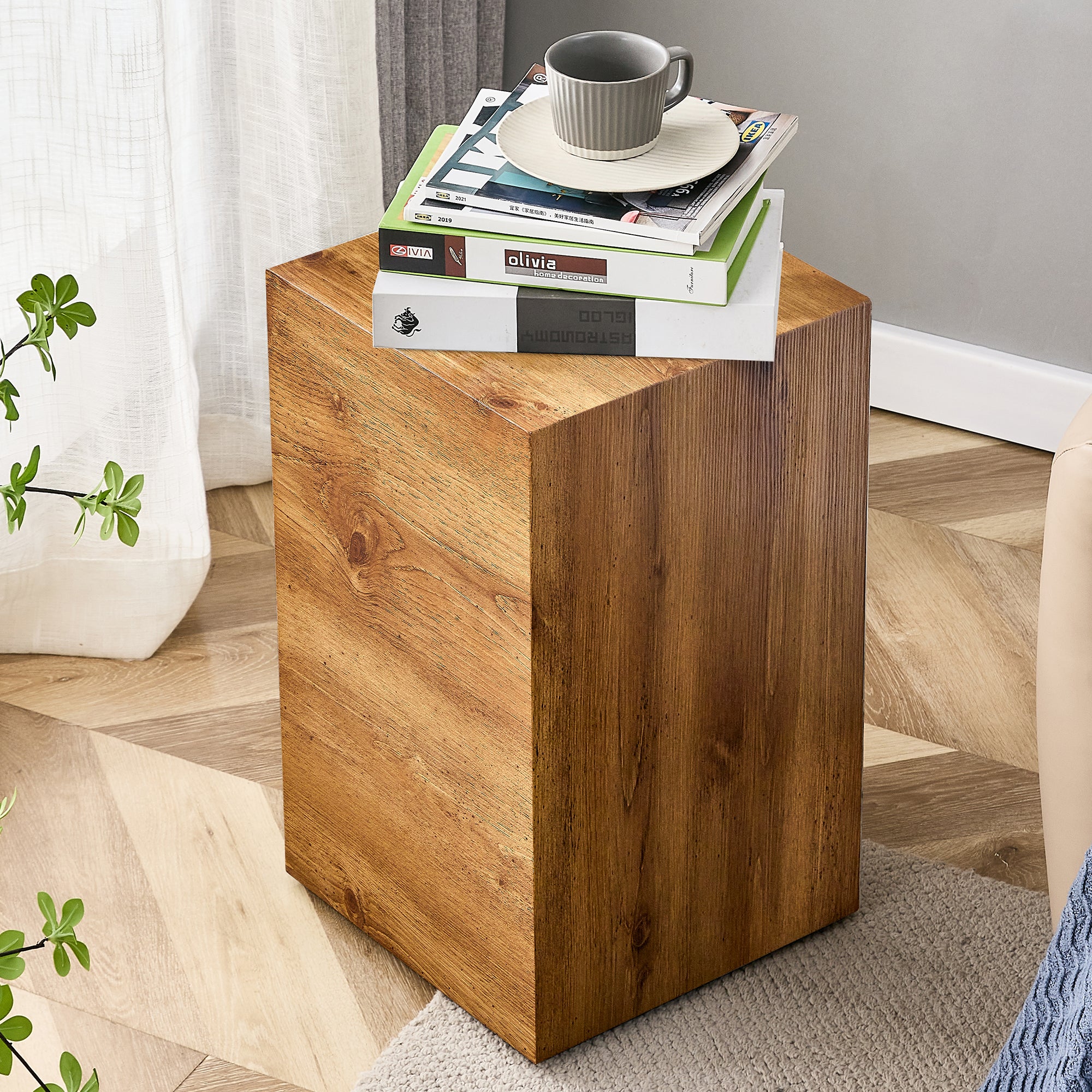 Rustic Minimalist Cube Side Table - Wood