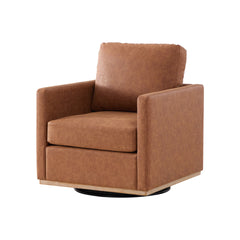 30.7'W Modern Brown PU Upholstered Square Swivel Accent Chair with Metal Base for Living Room and Bedroom