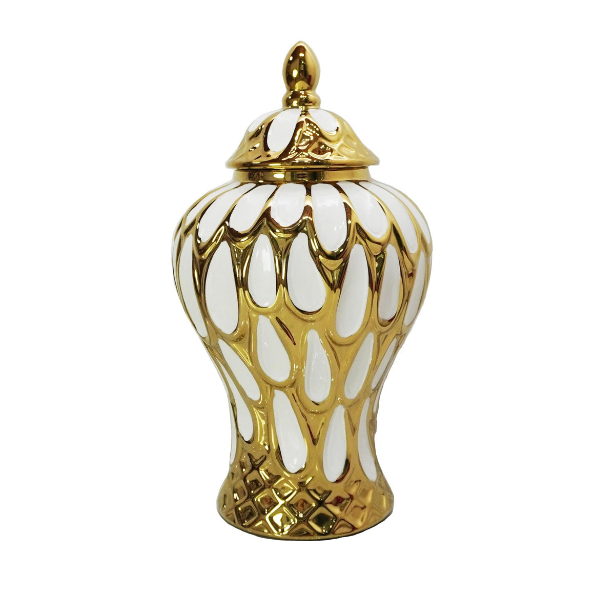 17.50"H Alluring White and Gold Ginger Jar with Removable Lid