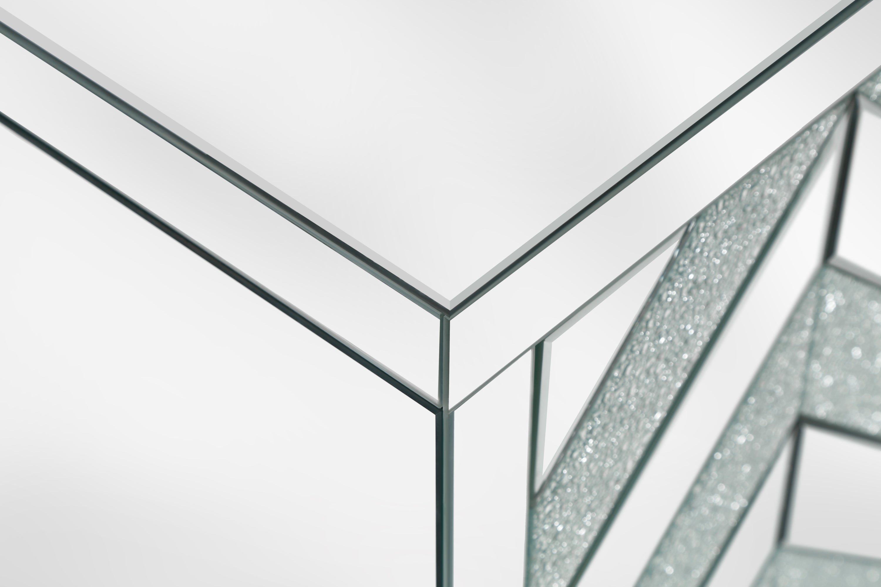 Cabinet with Mirror Trim and M Shape Design, Silver