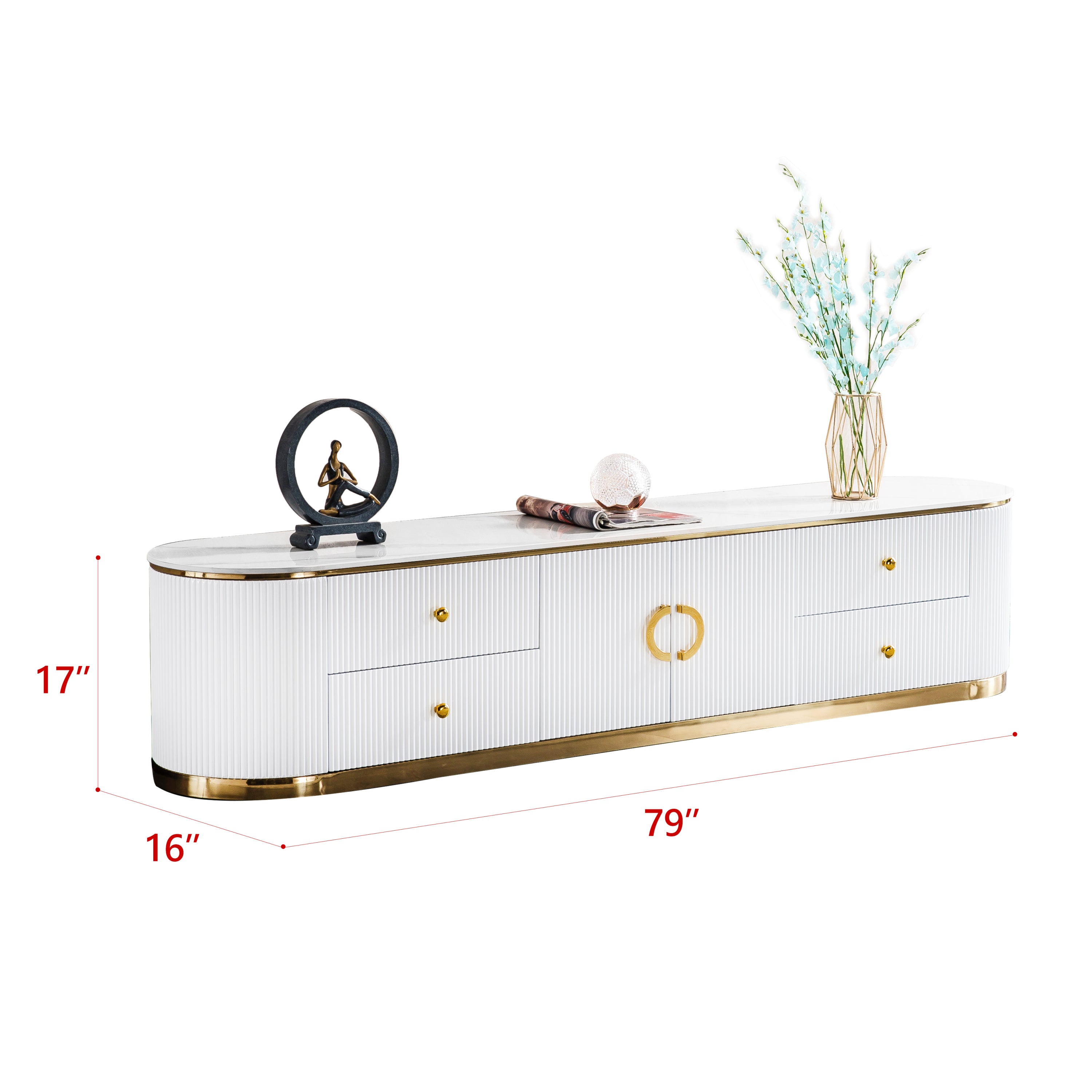 White Sintered Stone TV Stand, Media Console Television Table