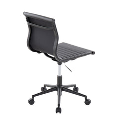 Industrial Armless Adjustable Task Chair with Swivel in Black Frame and Black Faux Leather
