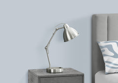 17"H Table Lamp, Usb Port Included, Nickel Metal, Nickel Shade, Modern