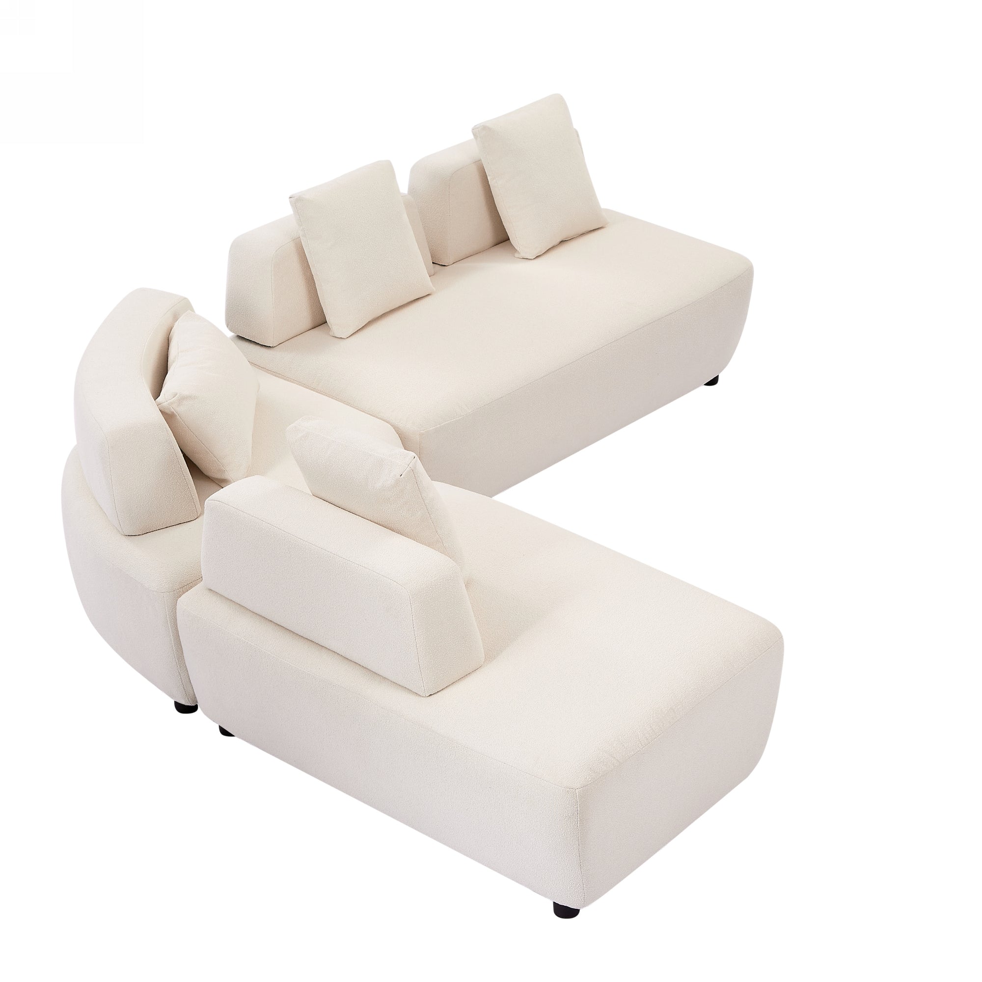 Contemporary 3-piece Sectional Sofa Free Convertible sofa with Four Removable Pillows - Beige
