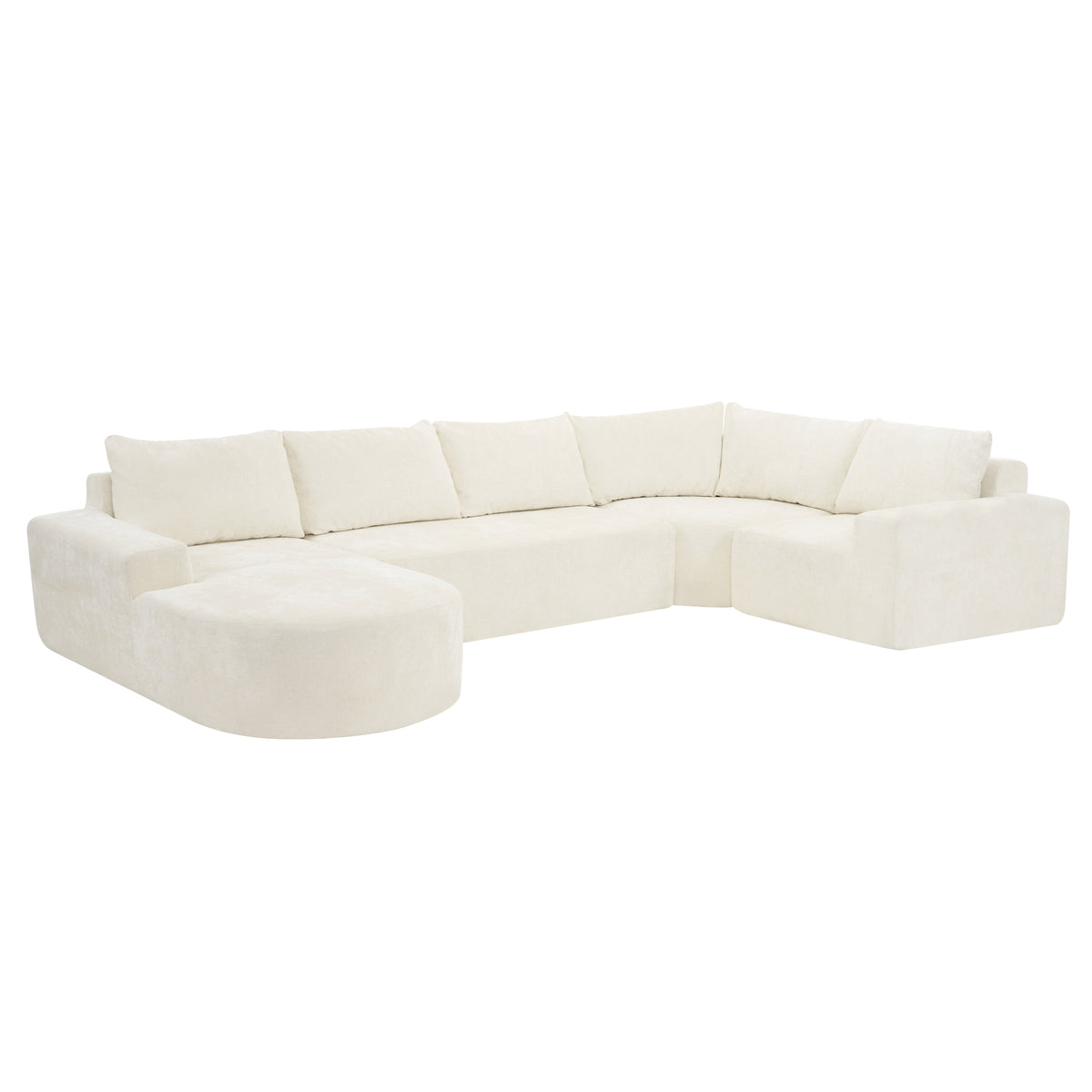 Beige Oversized Modular Cloud Sectional Sofa Set with Deep Seat Upholstered in Chenille Fabric