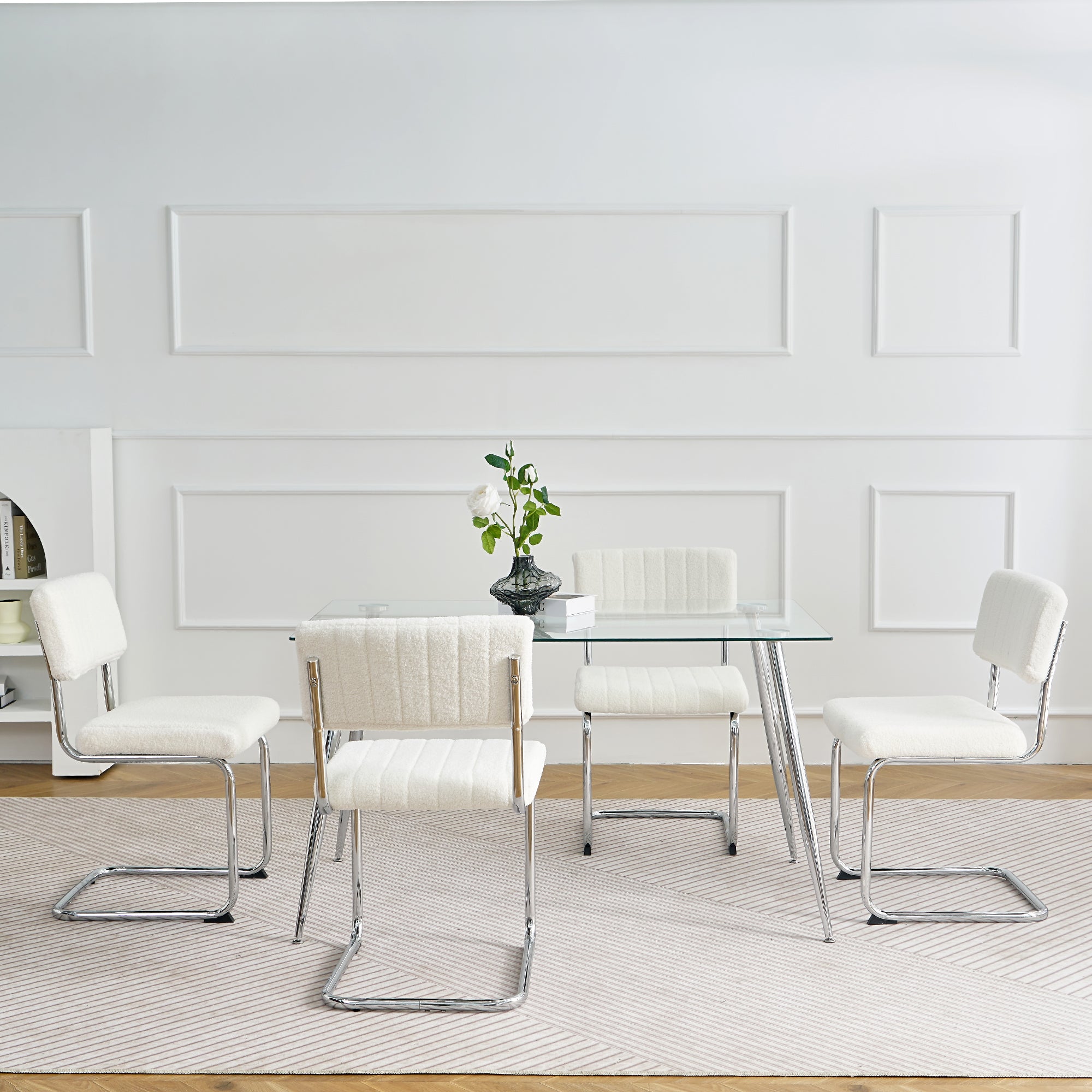 Luxury Dining Chairs with Silver Metal Legs (Set of 4) - White