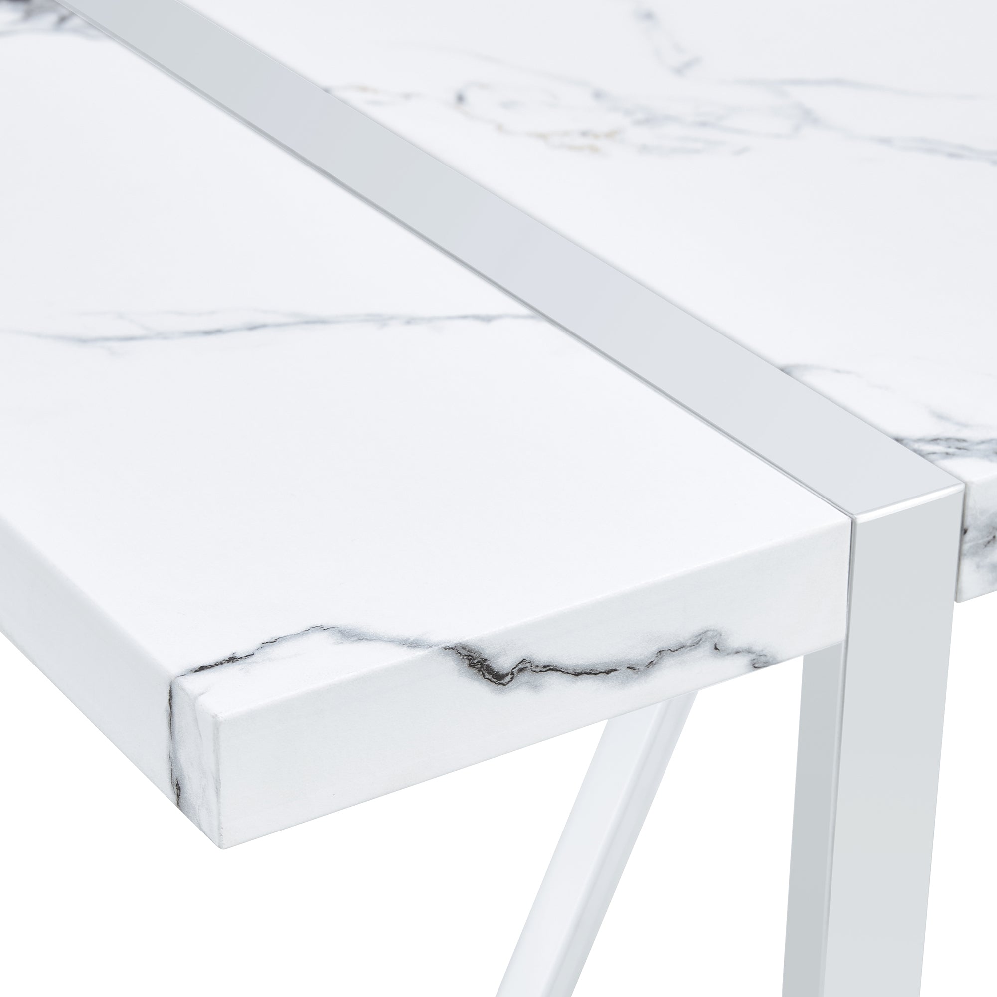 Dining Table Chairs Set for 4, Rectangular Dining Room Table Set, Faux Marble Modern Dining Table & Leather Chairs for Kitchen Dining Room, White