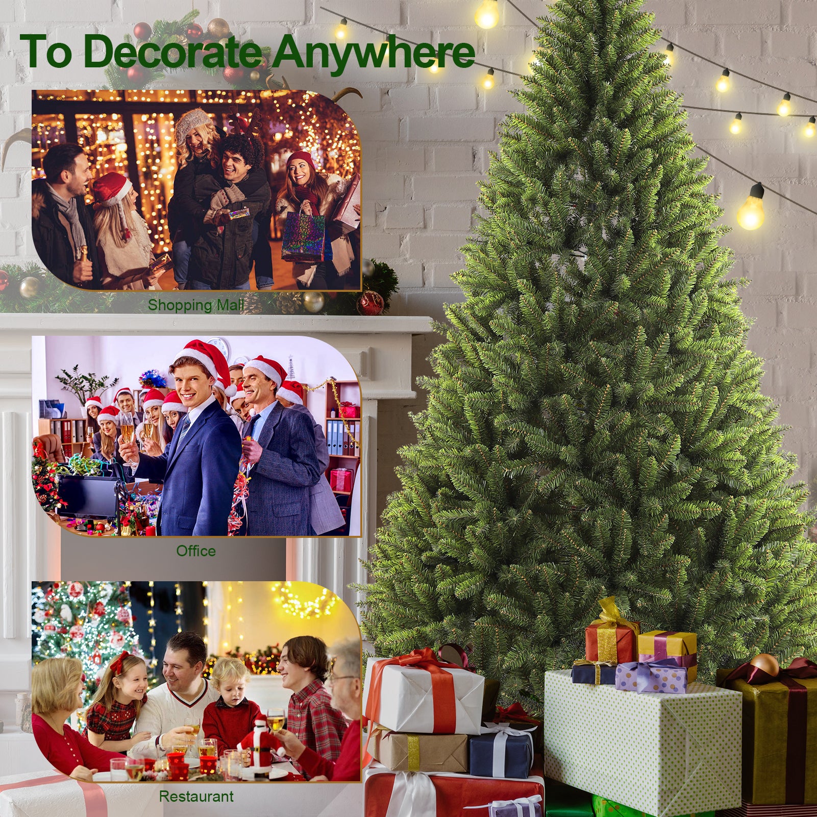 9ft Christmas Tree Artificial Full Xmas Trees, Green, for Holiday, Home, Office, Party Decoration, 2830 Branch Tips Metal Hinges & Foldable Base