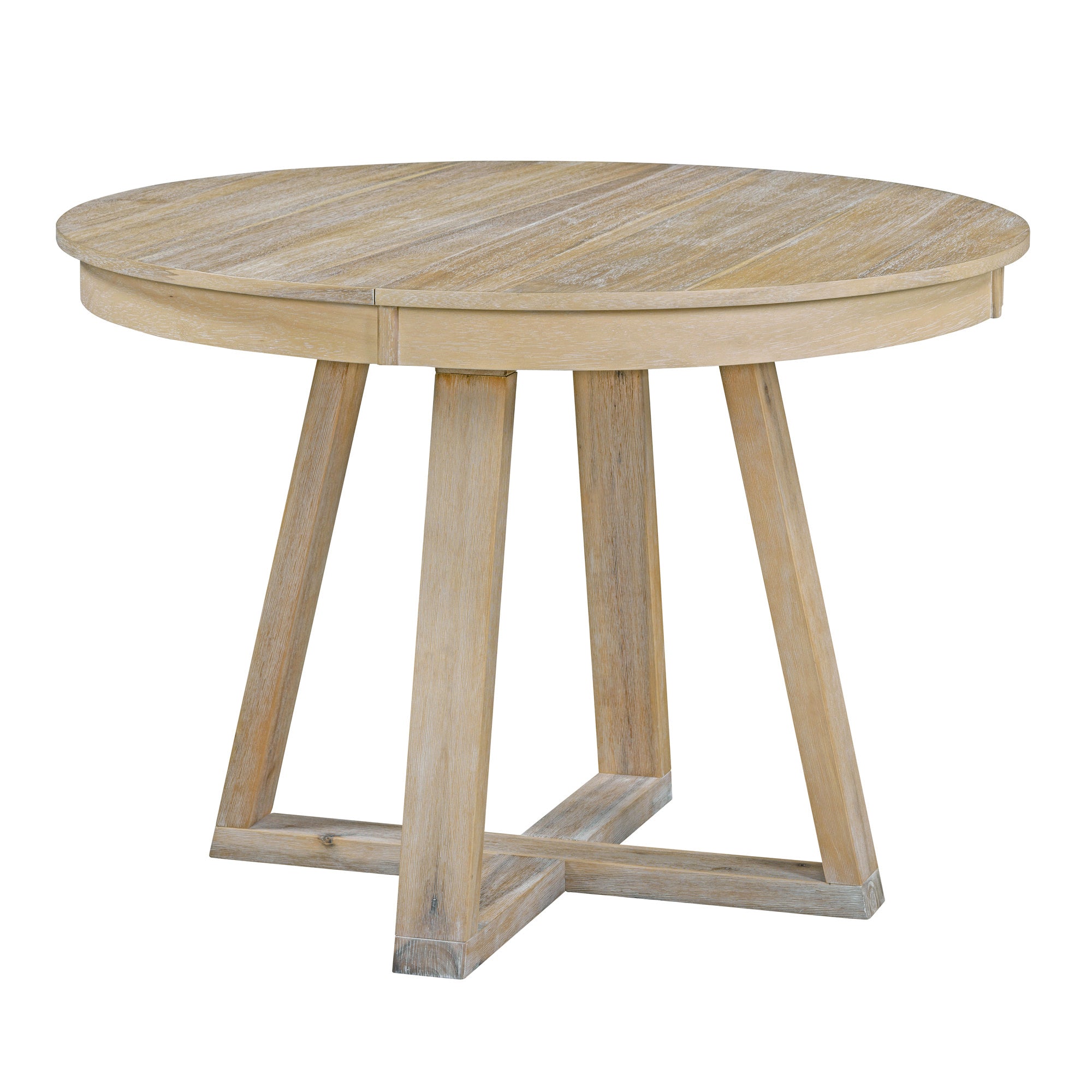 5-Piece Retro Functional Dining Set, Round Table with a 16"W Leaf and 4 Upholstered Chairs - Natural