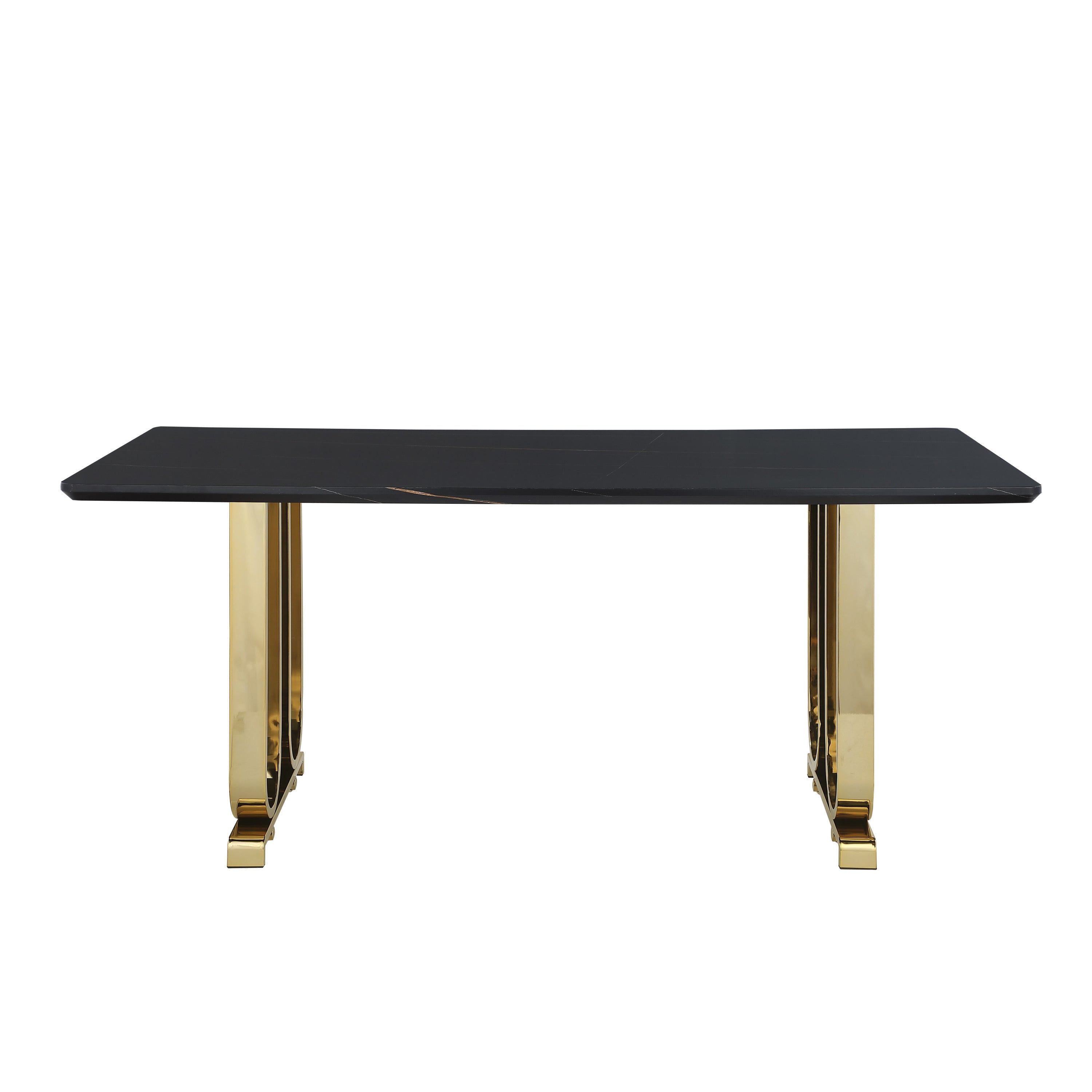 Contemporary Dining Table with Lauren Gold Black Top -  Black+Polished Gold