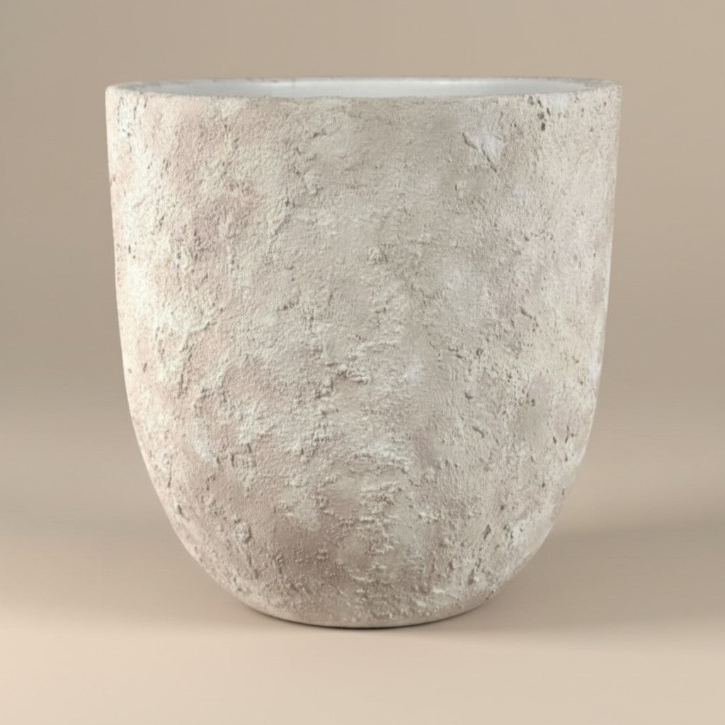 20" Rustic Hand-Painted & Textured Planter Pot with 2 Drainage Holes - Cream Sand Wash