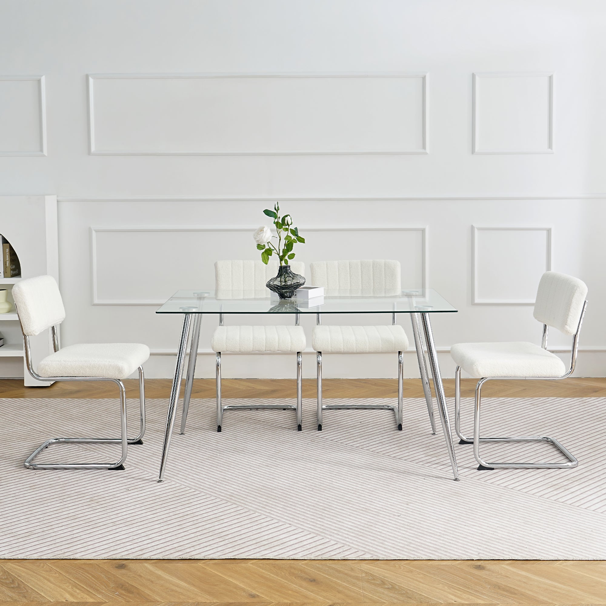 Luxury Dining Chairs with Silver Metal Legs (Set of 4) - White