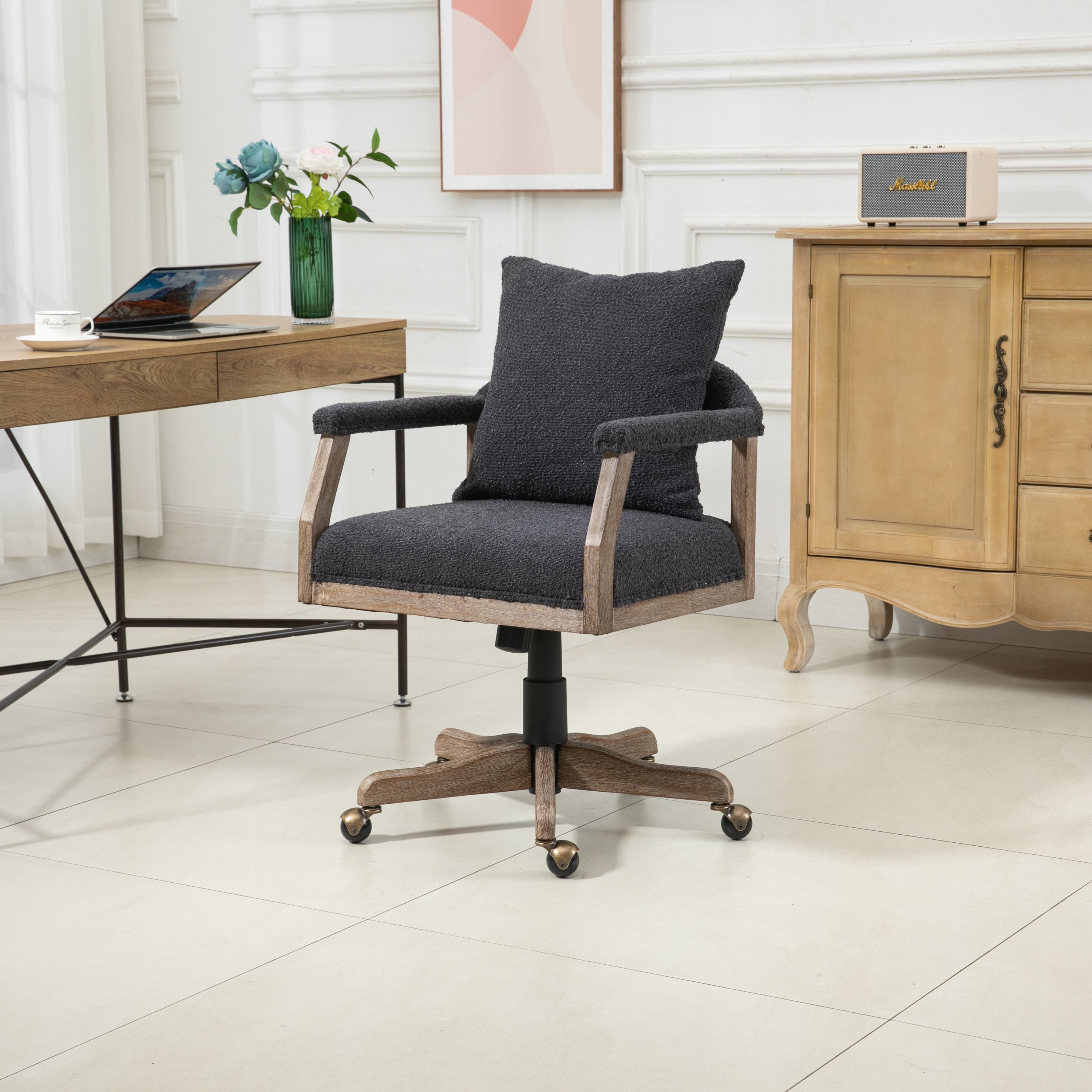 Chair Office Chair Adjustable Swivel Chair Fabric Seat Home Study Chair - Black