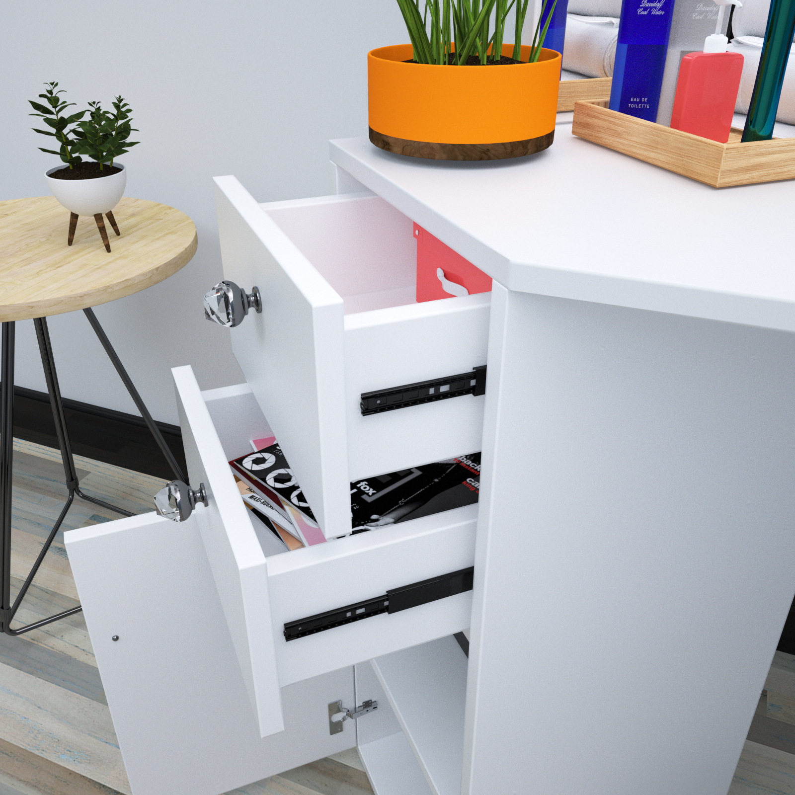 Beautiful Wooden Makeup Vanity Table with 2 Drawers & 1 Cabinet - White