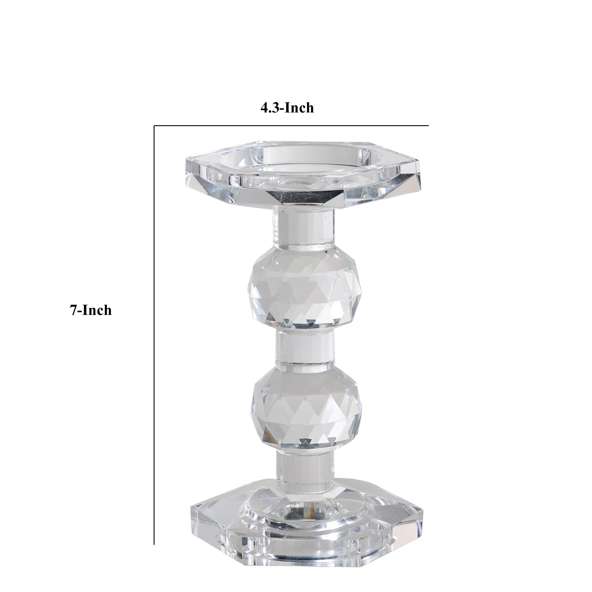 Crystal Glass Solid Turned Pillar, 7 Inch Candle Holder - Clear Glass
