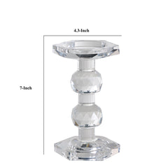 Crystal Glass Solid Turned Pillar, 7 Inch Candle Holder - Clear Glass