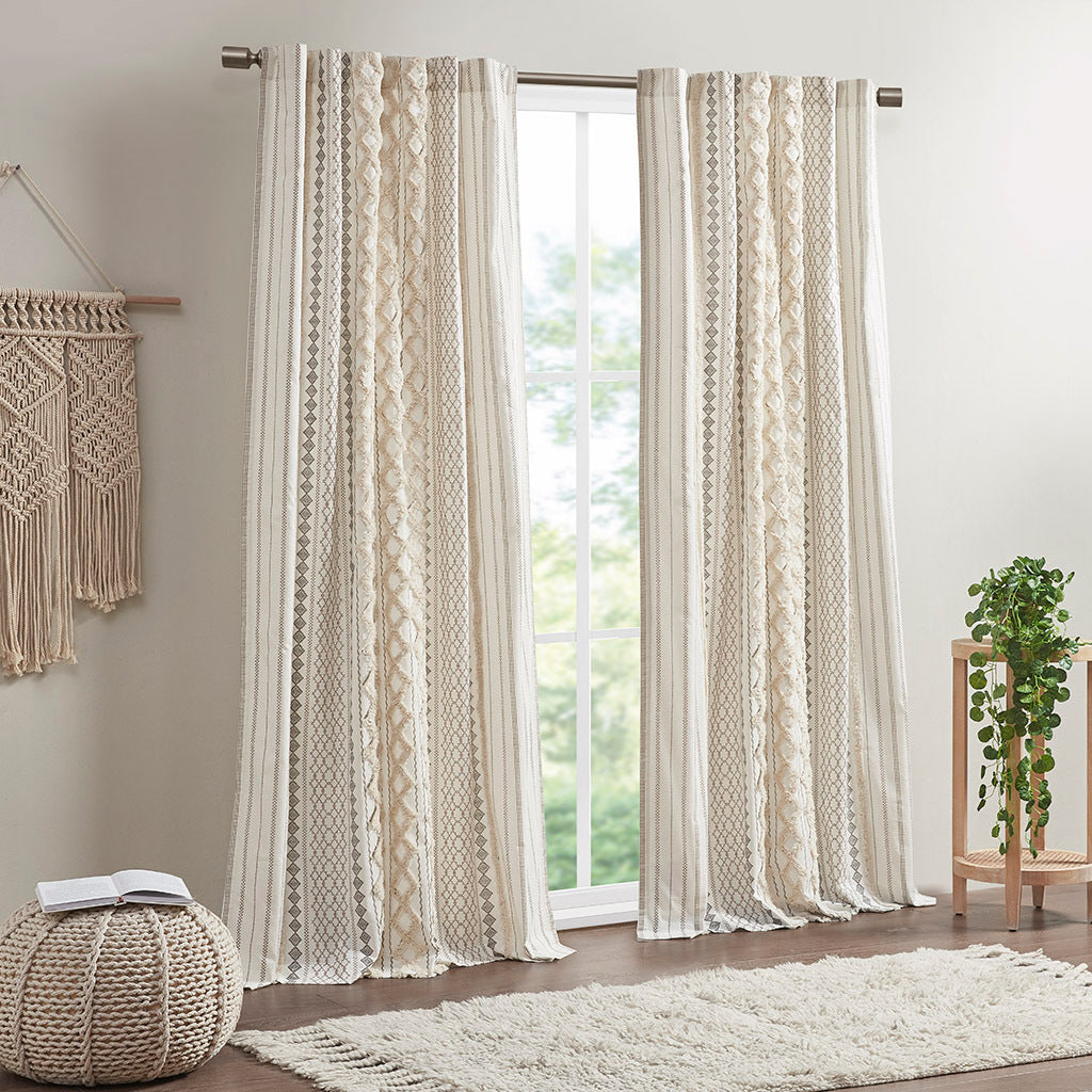 84"H Cotton Printed Curtain Panel with Chenille Stripe and Lining (1 panel)
